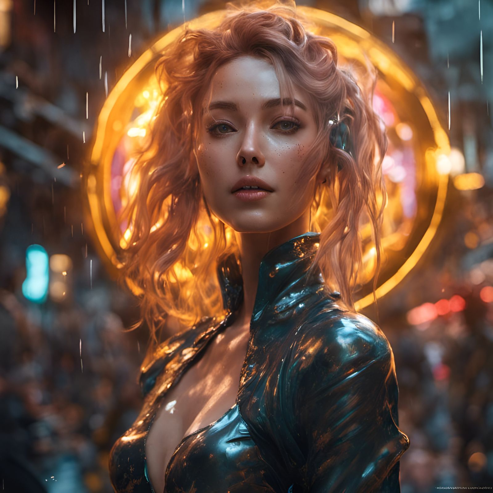 Goddess with Blue Hair and Golden Energy