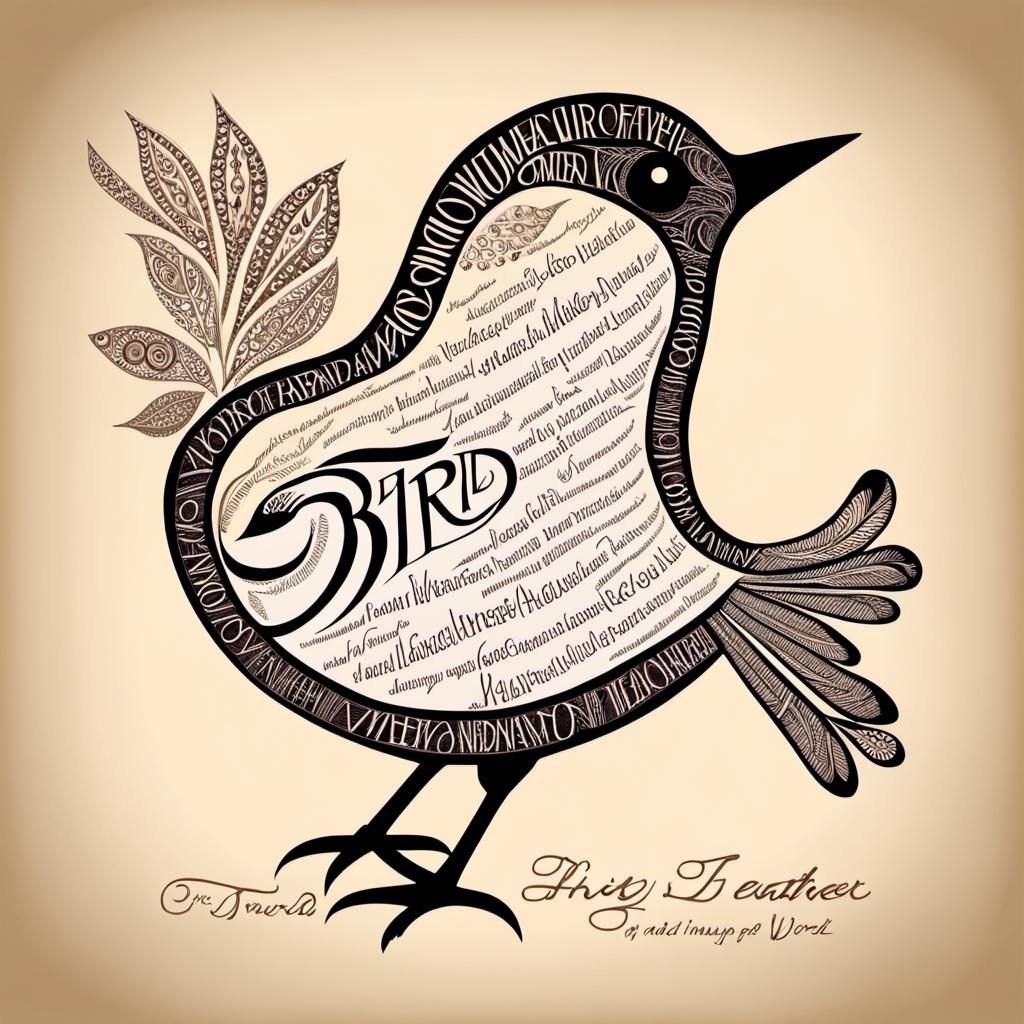 Whimsical Bird Shape Composed of Handwritten Words