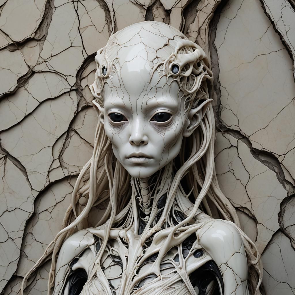 Albino Alien Metamorphosis in Monochrome Landscape