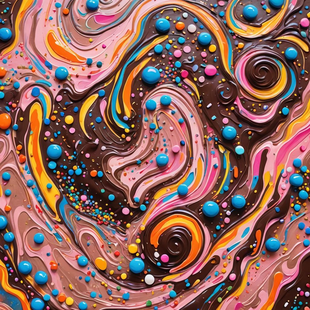 Candy-Covered Chocolate Cake in Gouache Style