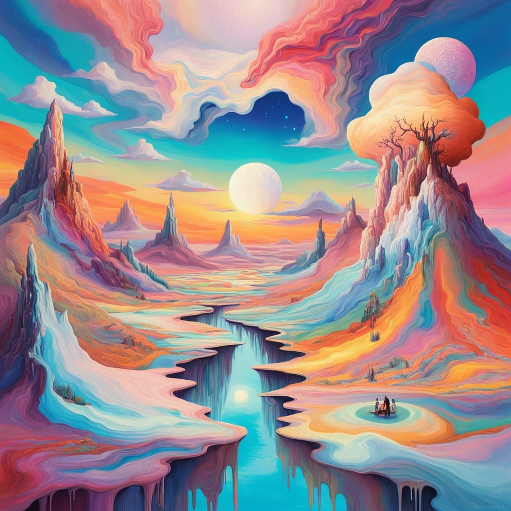 Surreal Face Emerges from Pastel Landscape