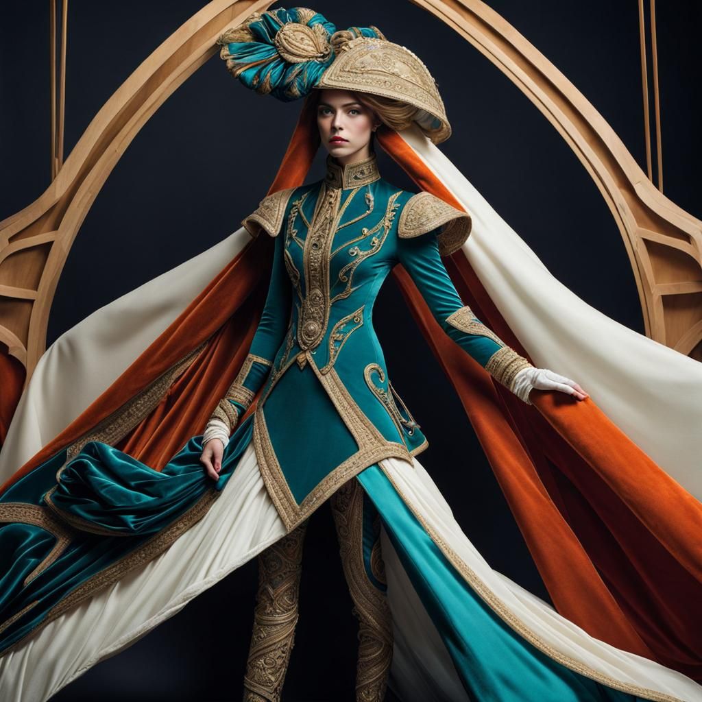 Intricate Futuristic Costume Design in Silks and Velvets