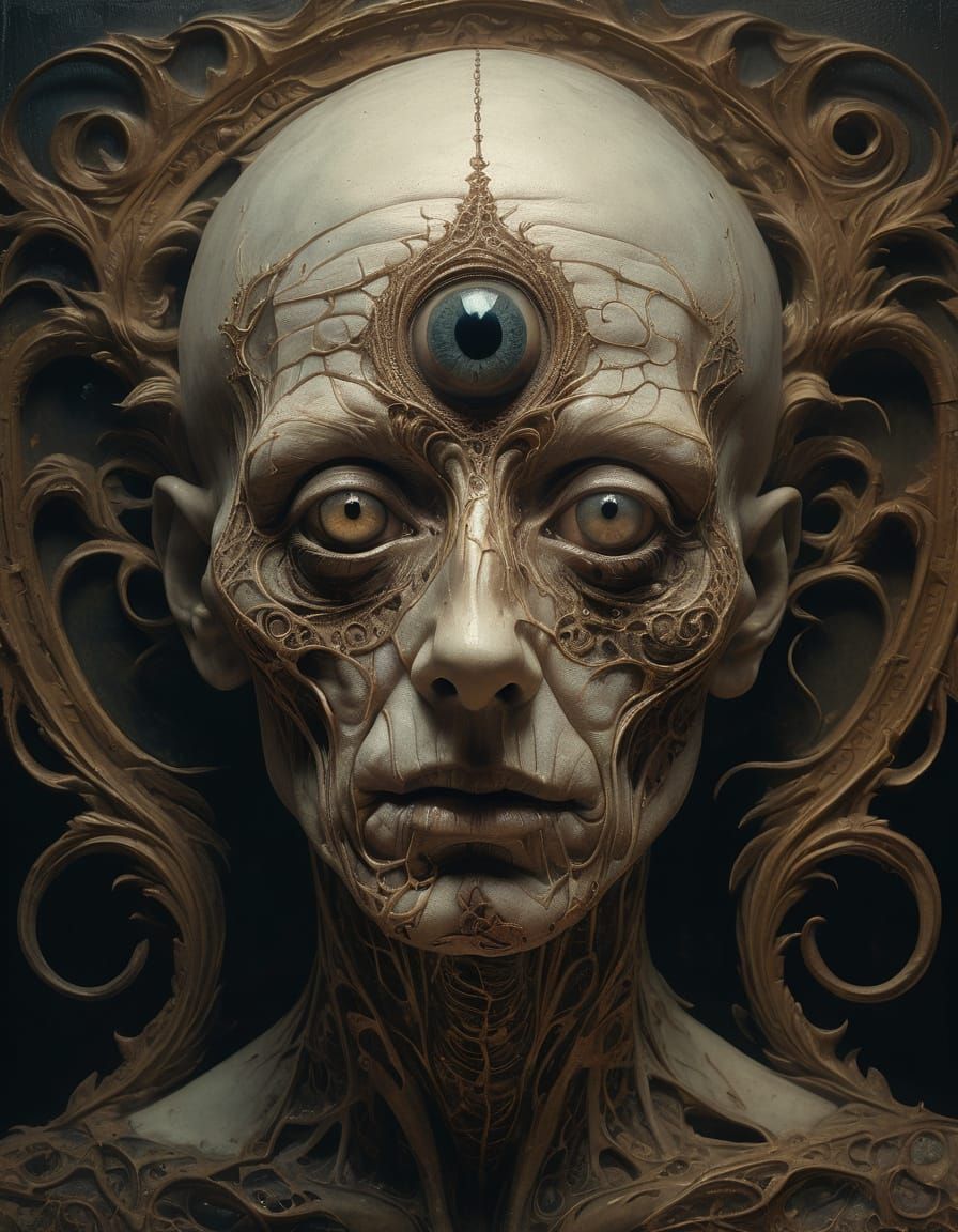 Disturbing Baroque Figure in Mosaic Sketch