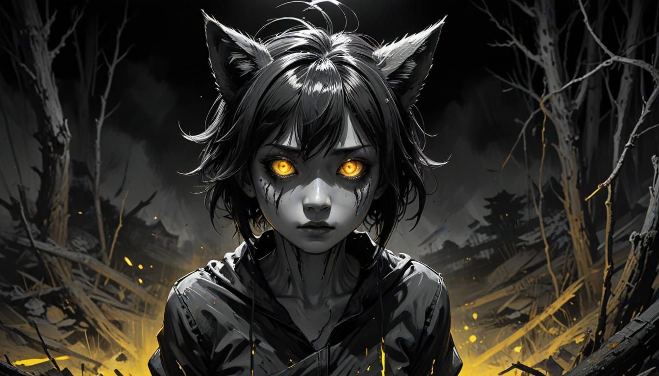 Makima's Haunting Monochrome Portrait in Chainsaw Man Style