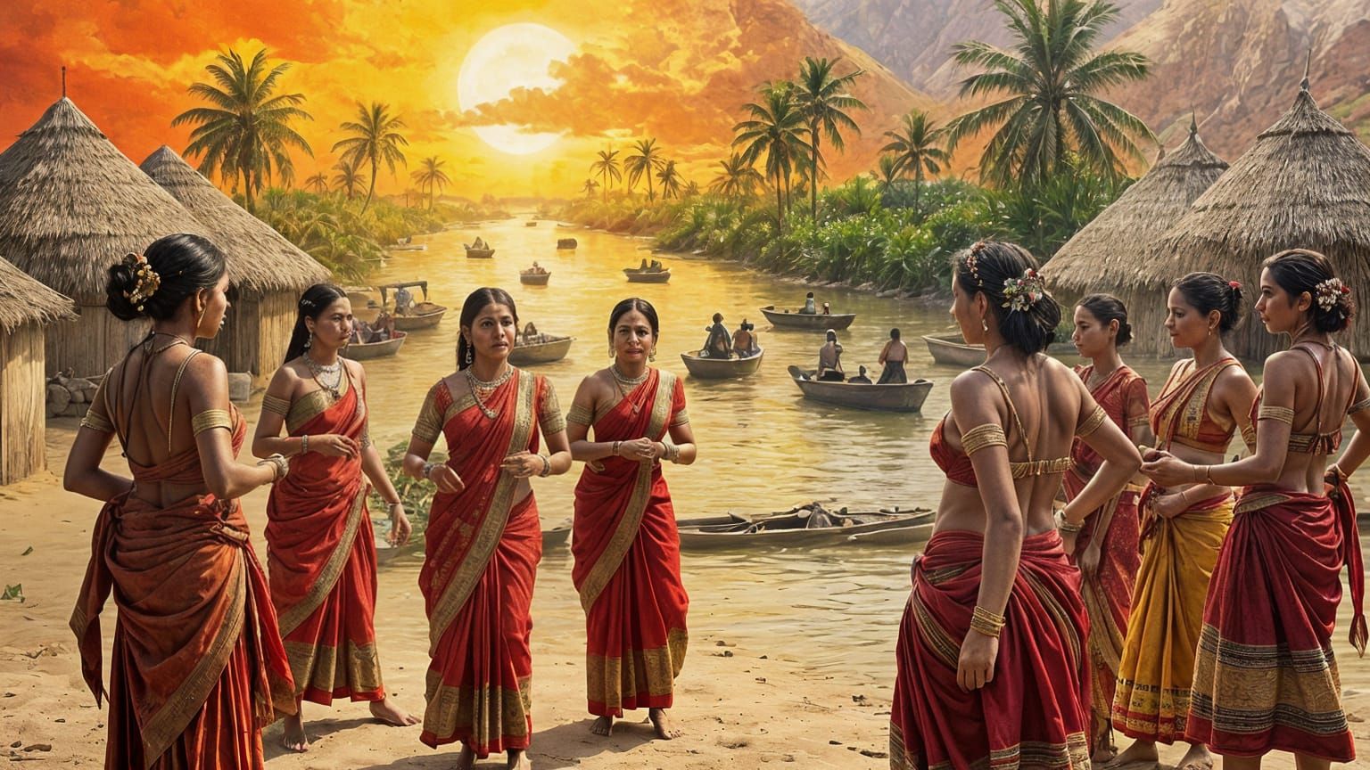 Indian Tribal Dance: Minimalist Watercolor Oil Painting