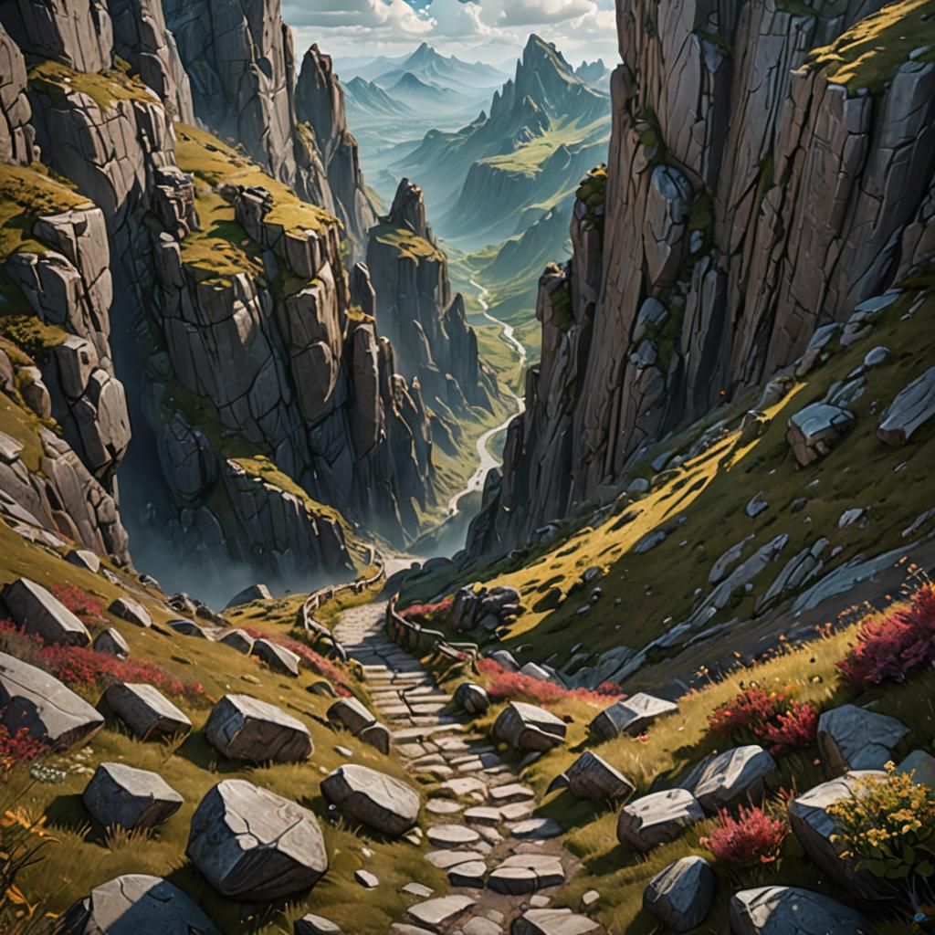 Winding Mountain Path in Fantasy Landscape