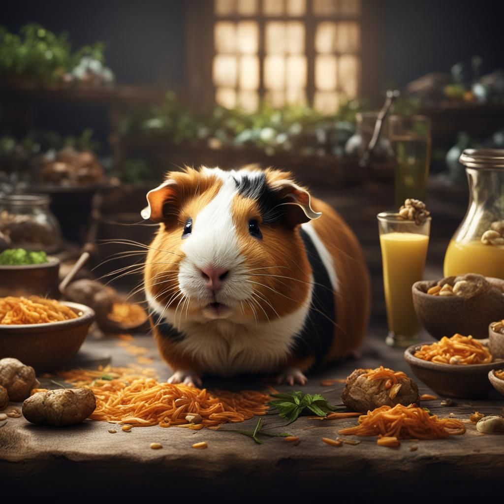 Guinea Pig Eating: Dramatic Digital Painting
