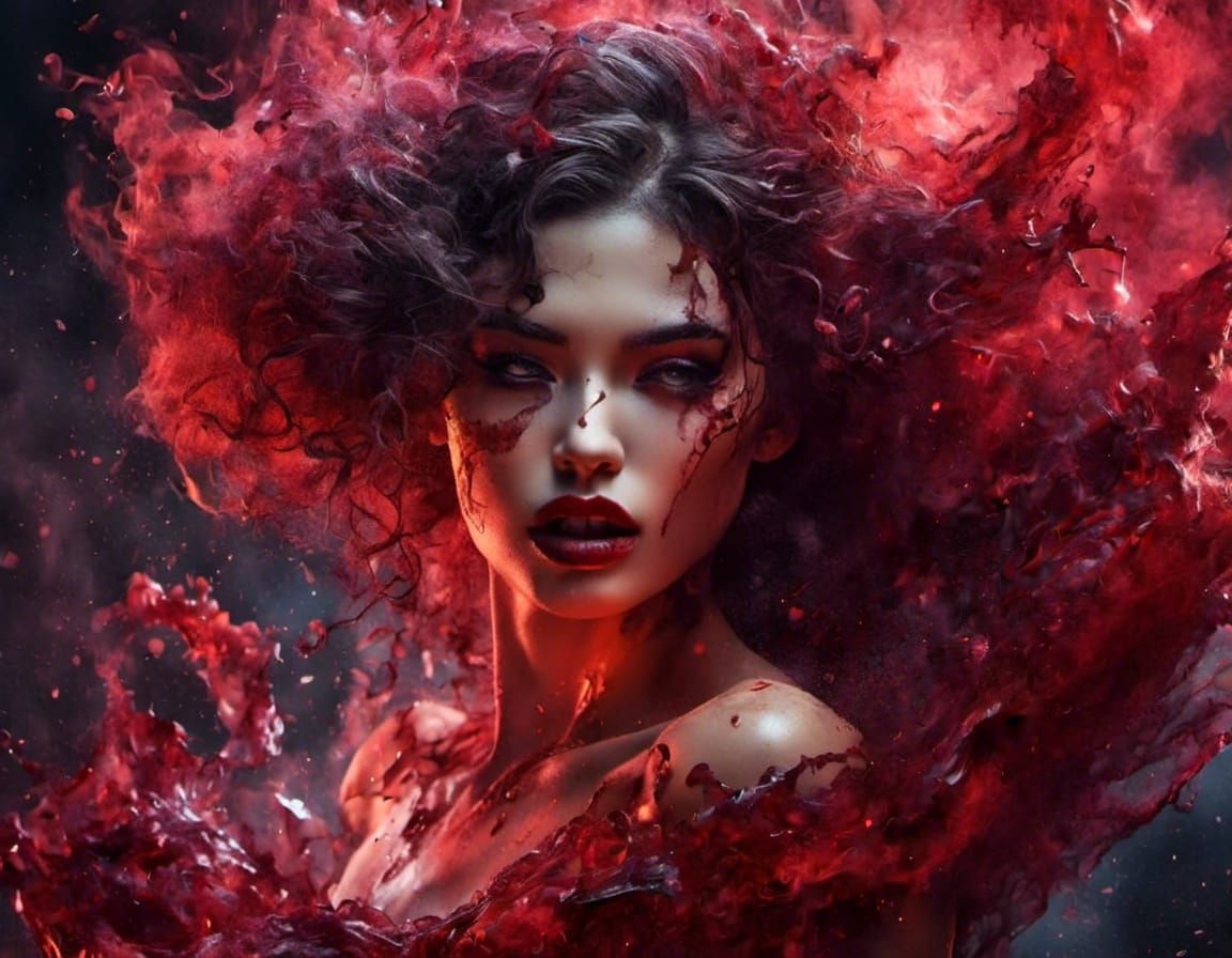 Ethereal Vampire Woman with Bloody Lips