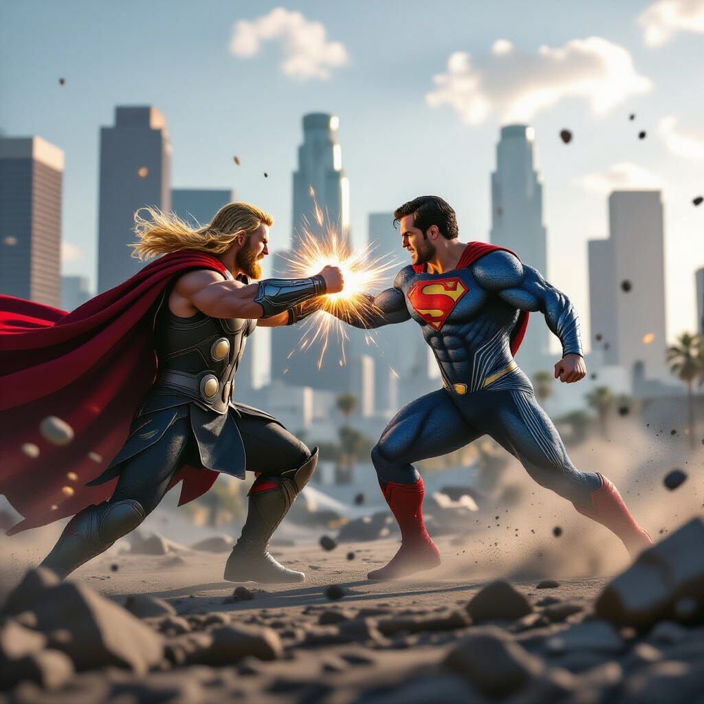 Thor vs Superman: Epic Battle in Realistic Los Angeles