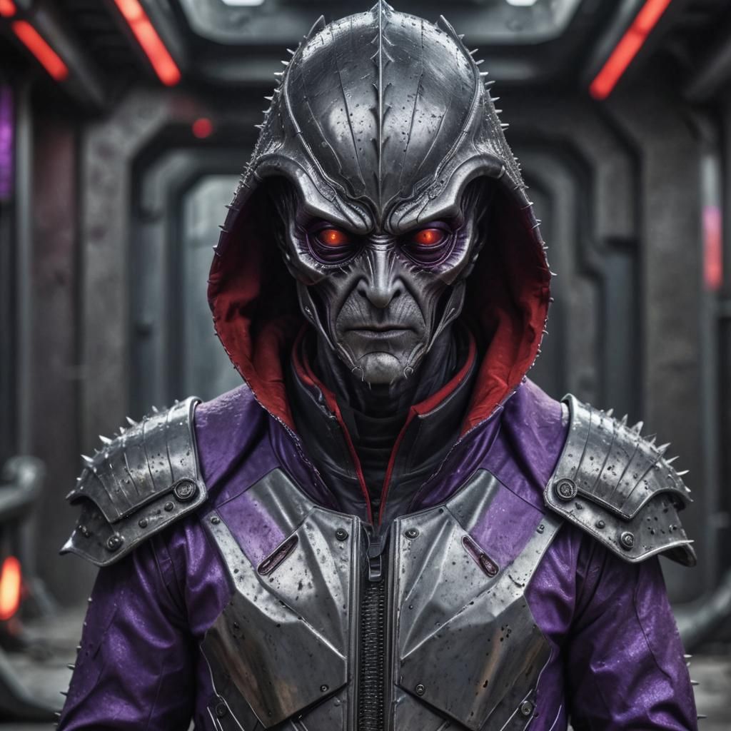 Hideous Grey Alien Villain in Sci-Fi Armor