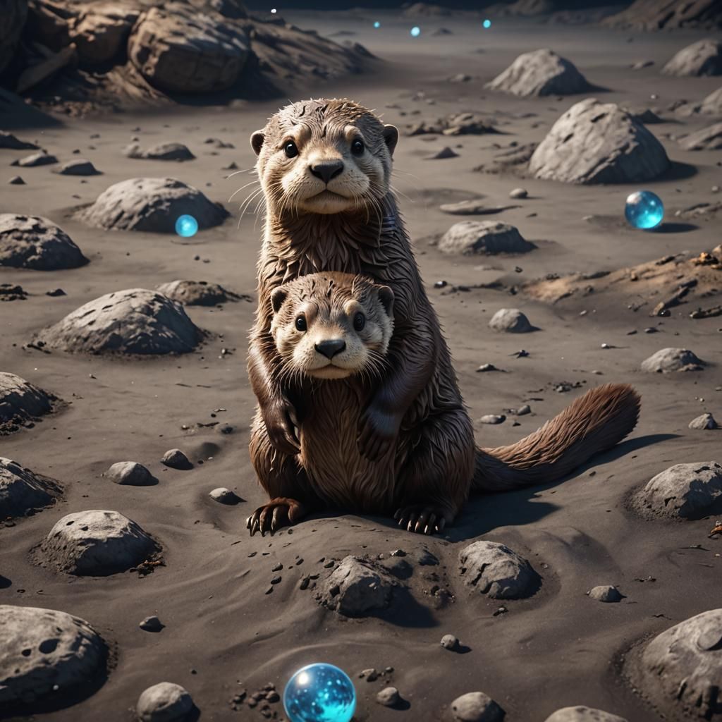 Cute Otter on the Moon: Fantasy Concept Art