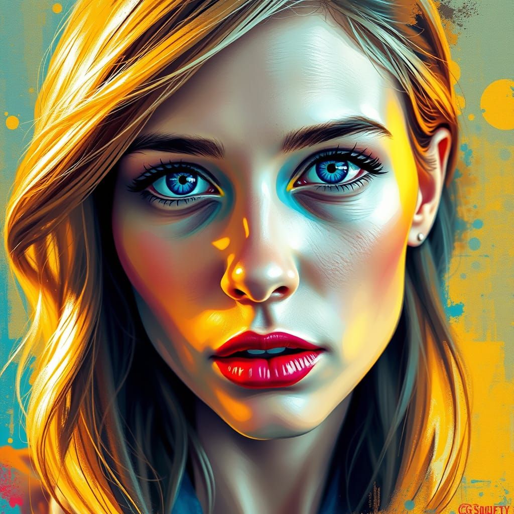 Blue-Eyed Woman Portrait in Oil Painting Style