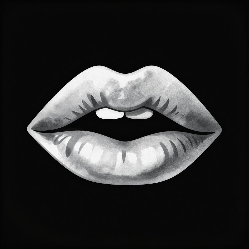 Abstract Silver Lips Line Art