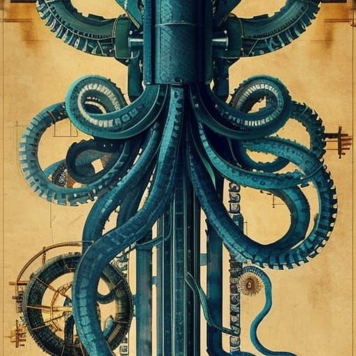 Steampunk Kraken Schematic Diagram, Detailed Blueprint