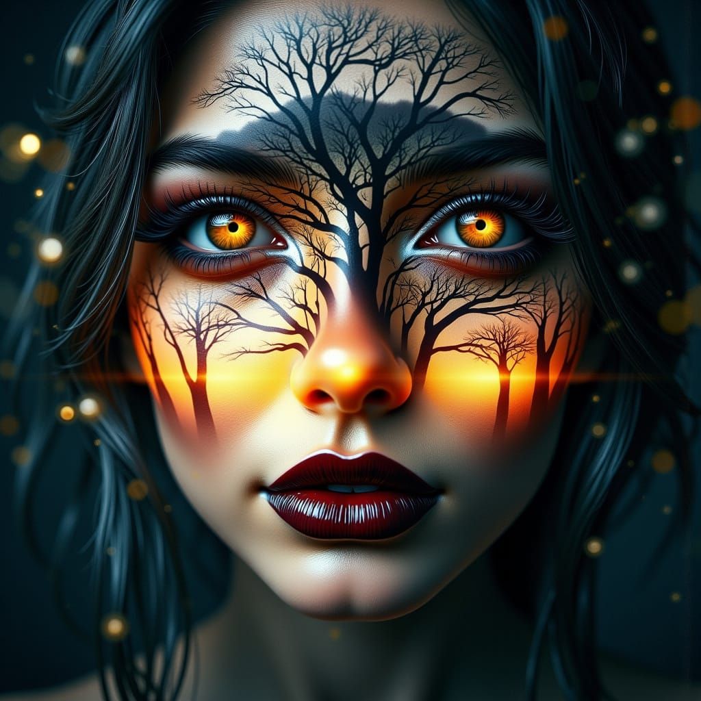 Double exposure professional photography of an close up port...