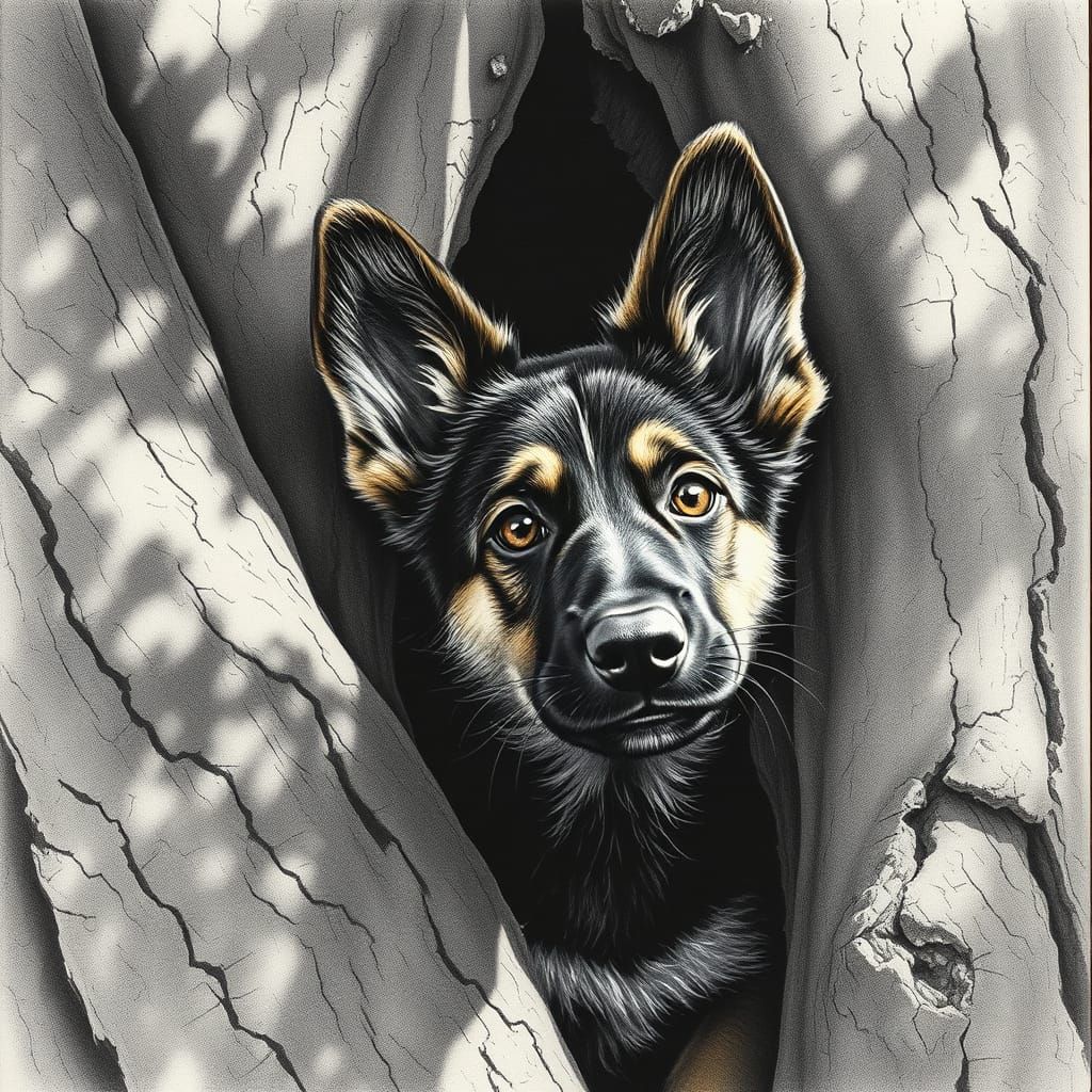 Hyperdetailed Charcoal Drawing of a Curious German Shepherd ...