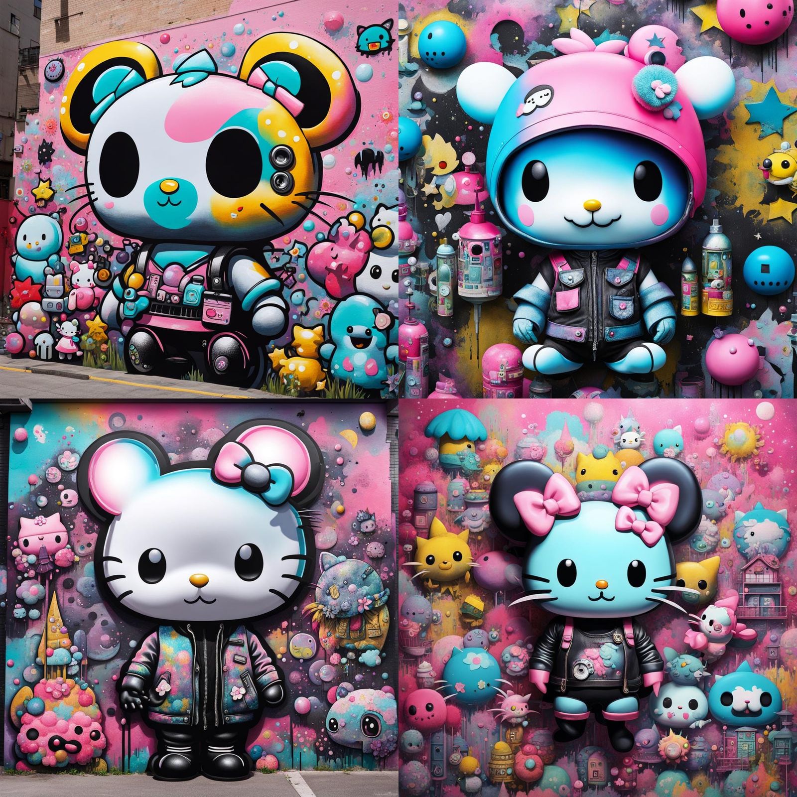Sanrio Creature in Pastel Goth Graffiti Mural