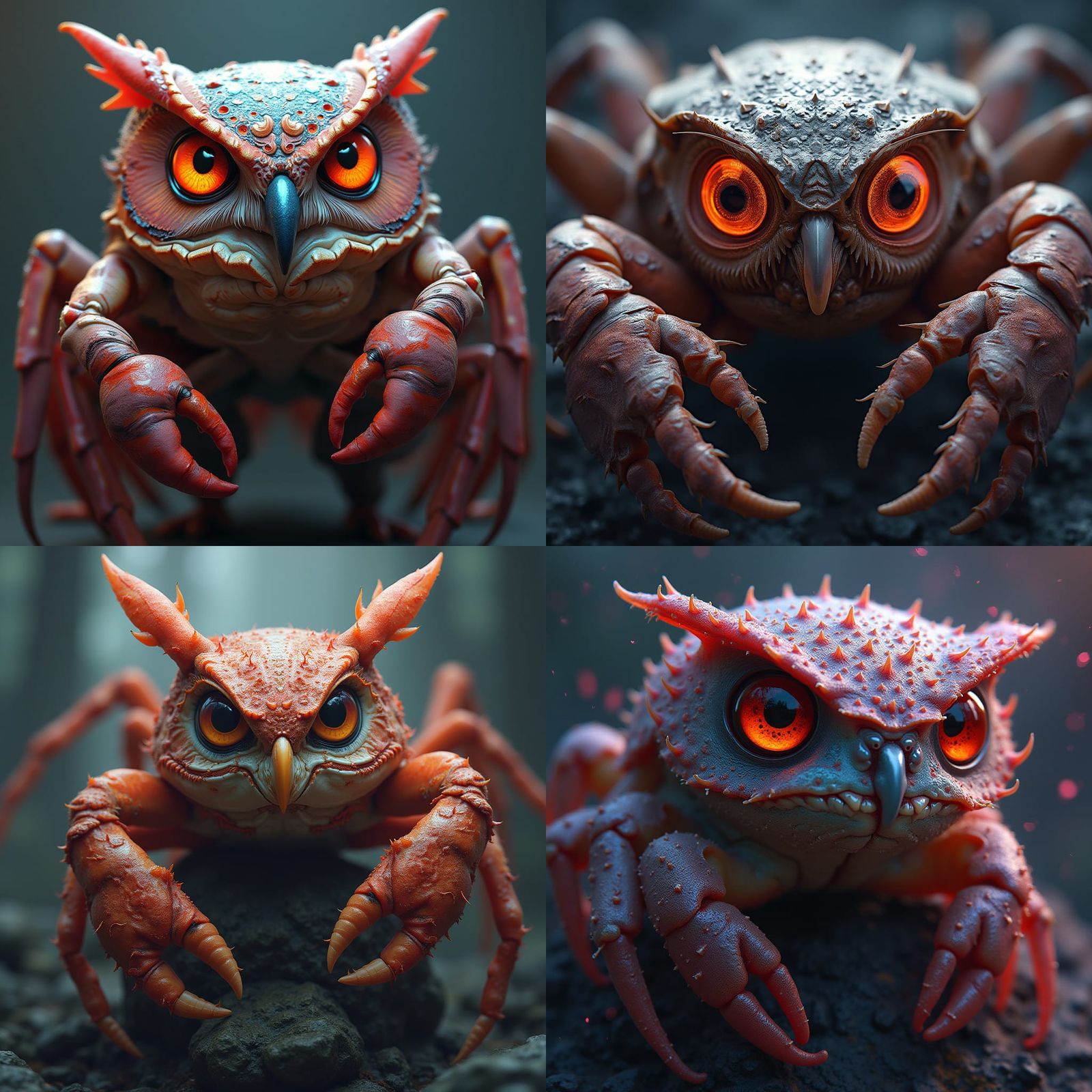 Crab-Owl Hybrid Portrait in Artstation Style
