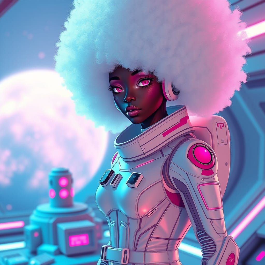 Albino Woman in Spacesuit, Anime Style