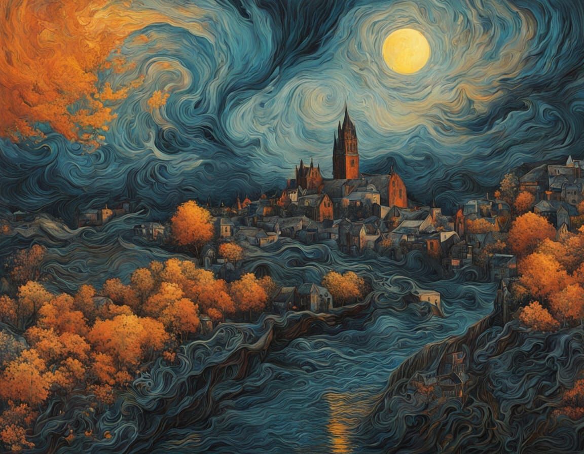 Dreamlike Utrecht Nocturne in Vibrant Split-Complementary Co...