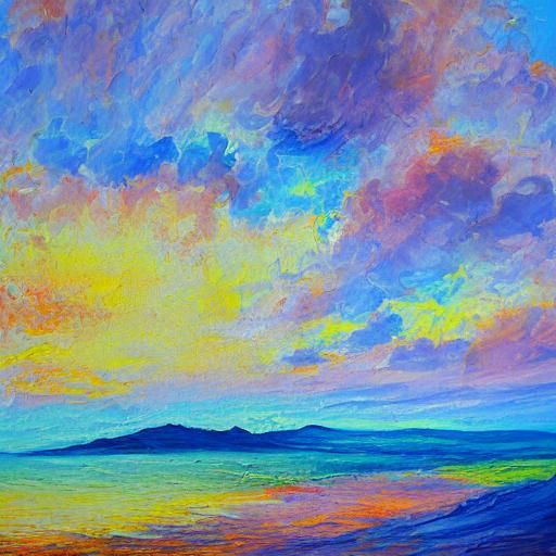 Blue Sky and Clouds in Expressionist Oil Painting