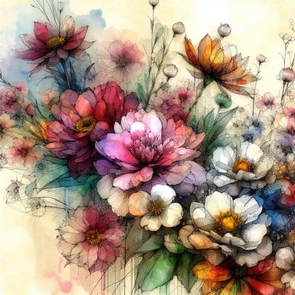 Floral Watercolor Sketch with Delicate Textures