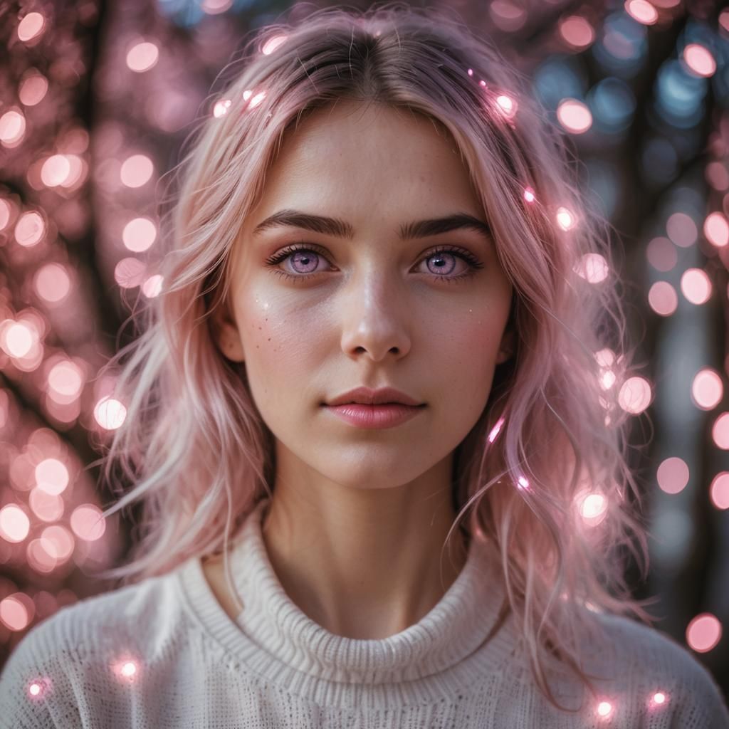 Woman with Pink Eyes in Soft Focus