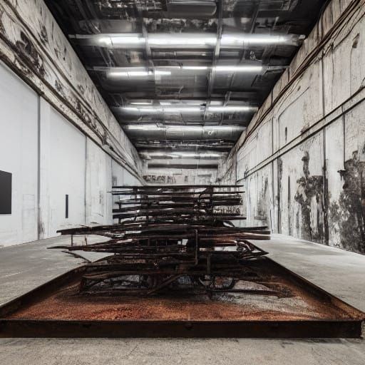 Rusted Iron Sculpture Against Polished Ebony Background