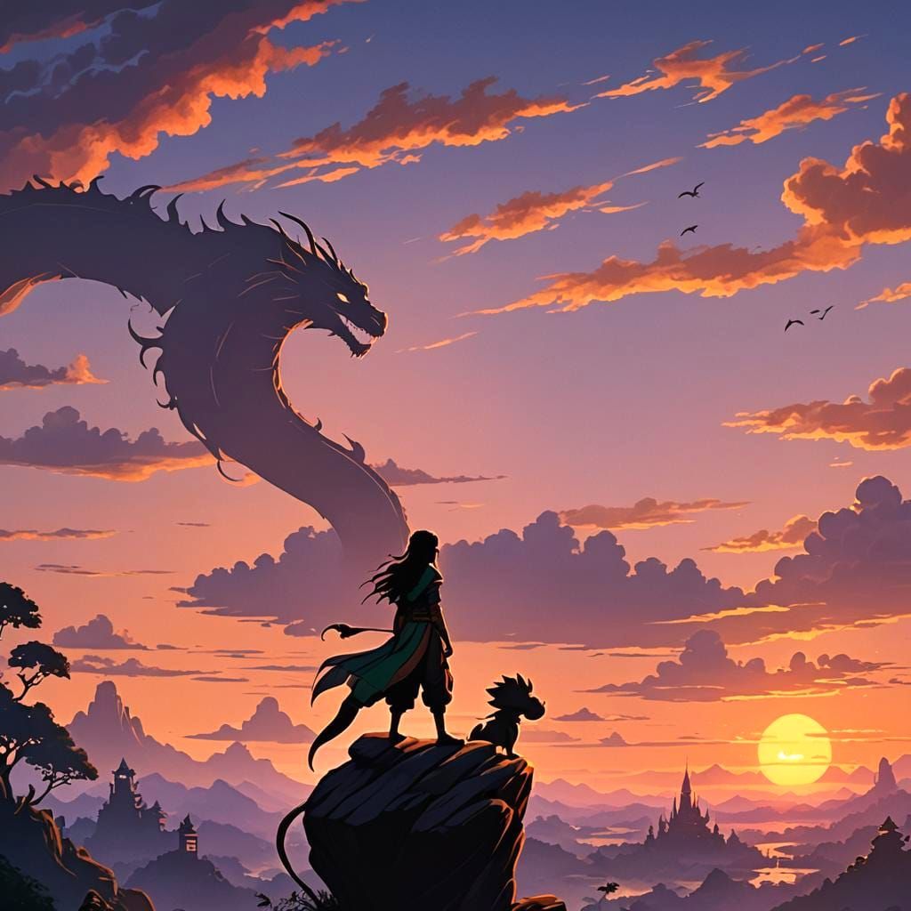 Raya Silhouette at Sunset: Disney Movie Landscape