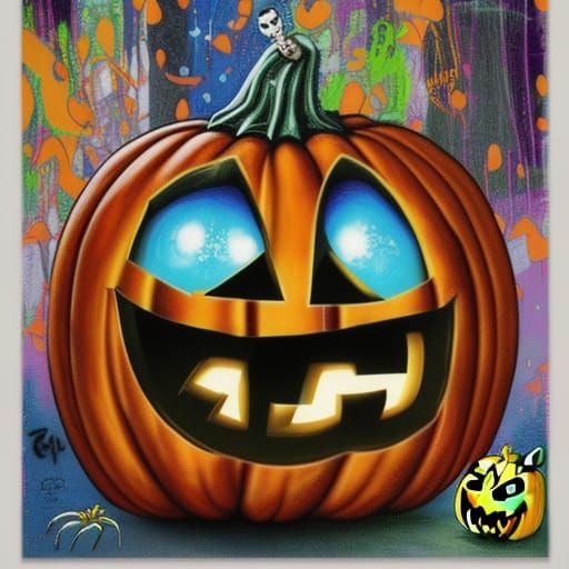 Halloween Pumpkin Graffiti Art in Tim Burton Style