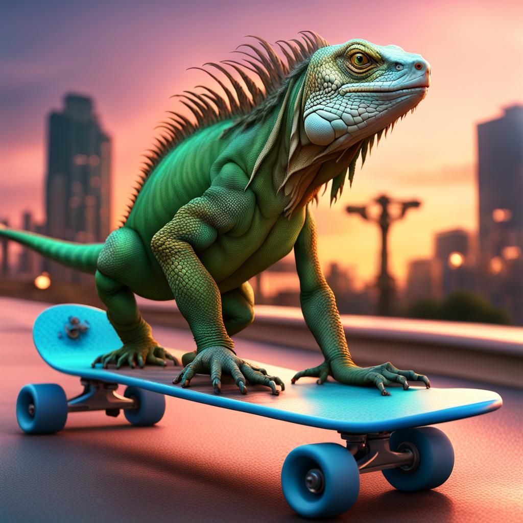 Iguana on a skateboard