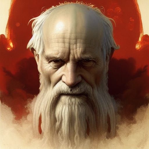 Wizard in Heavenly Clouds, Renaissance-Inspired Portrait