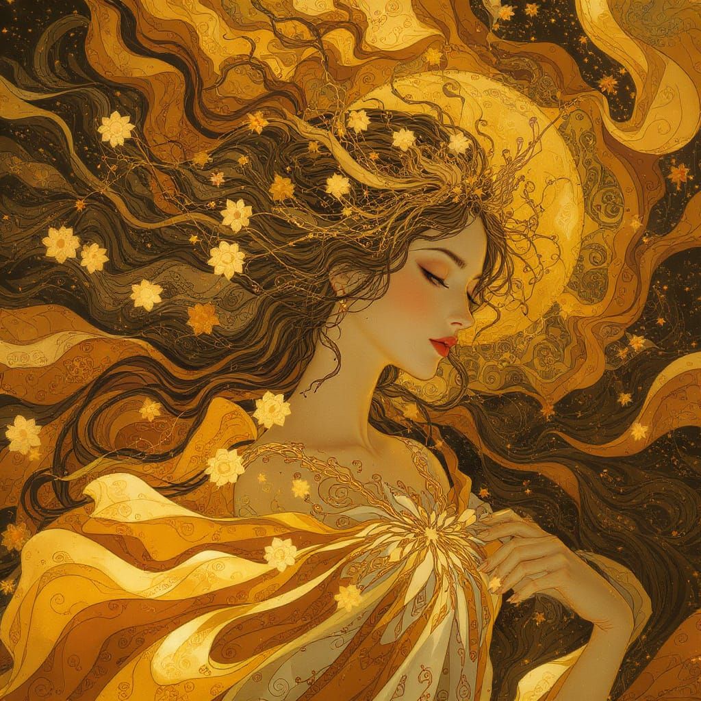 Dreamy Woman in Art Nouveau Style