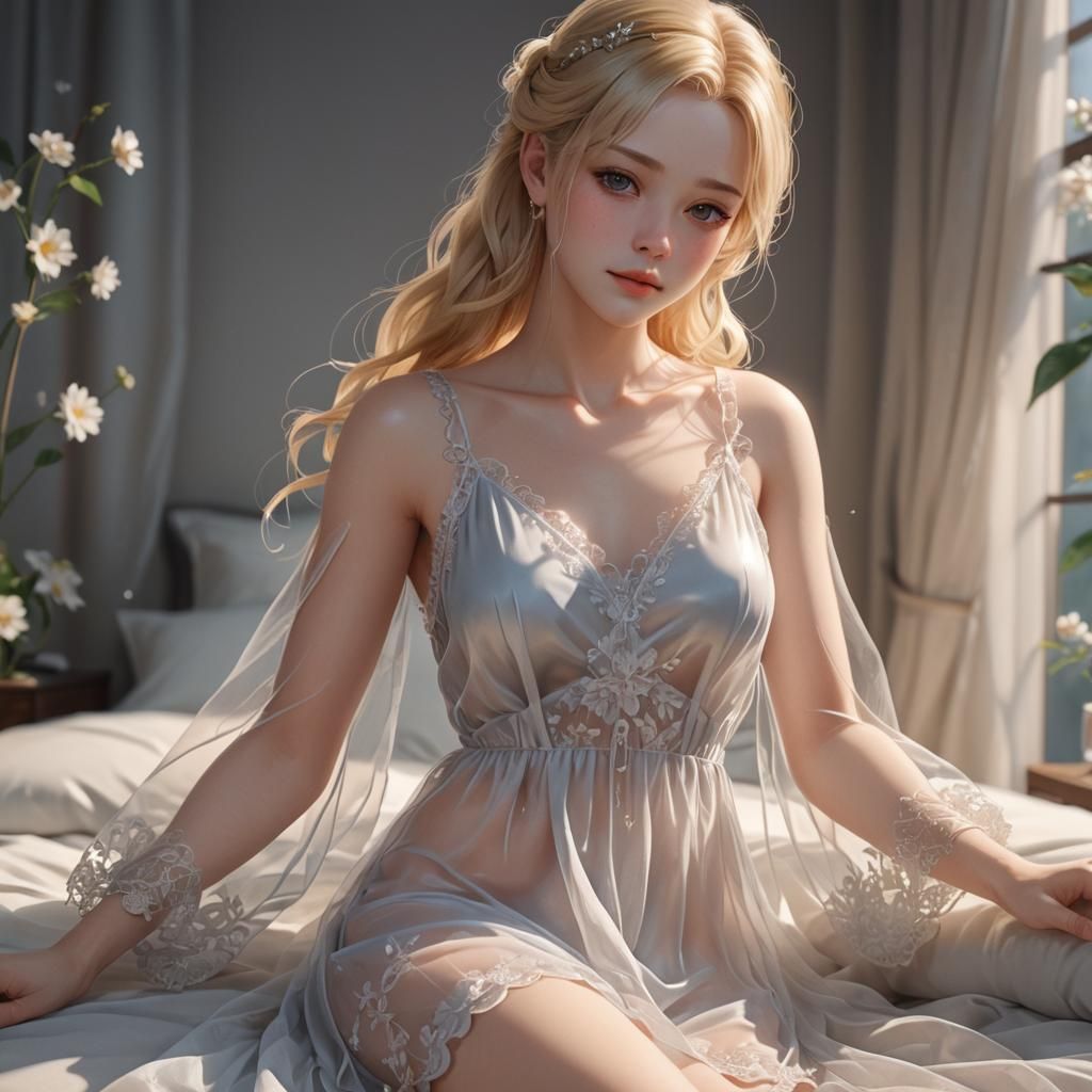 Blonde Woman in Nightgown: 3D Anime Art