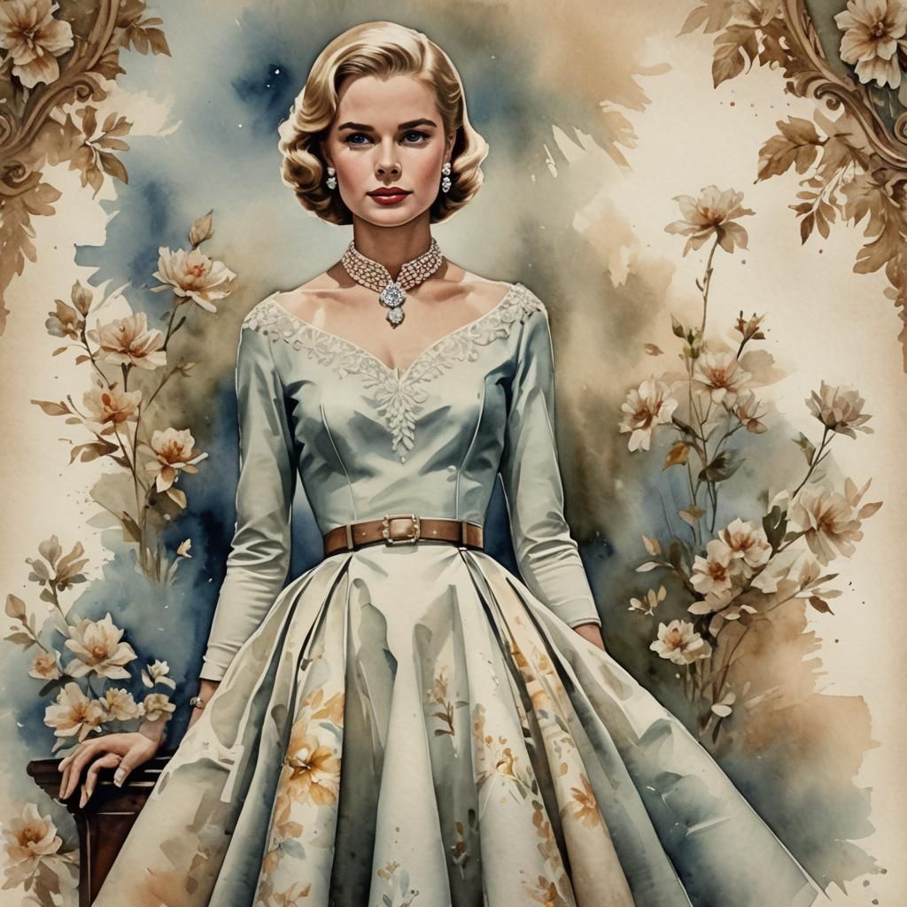 Grace Kelly: Regal Elegance in Watercolor Portrait