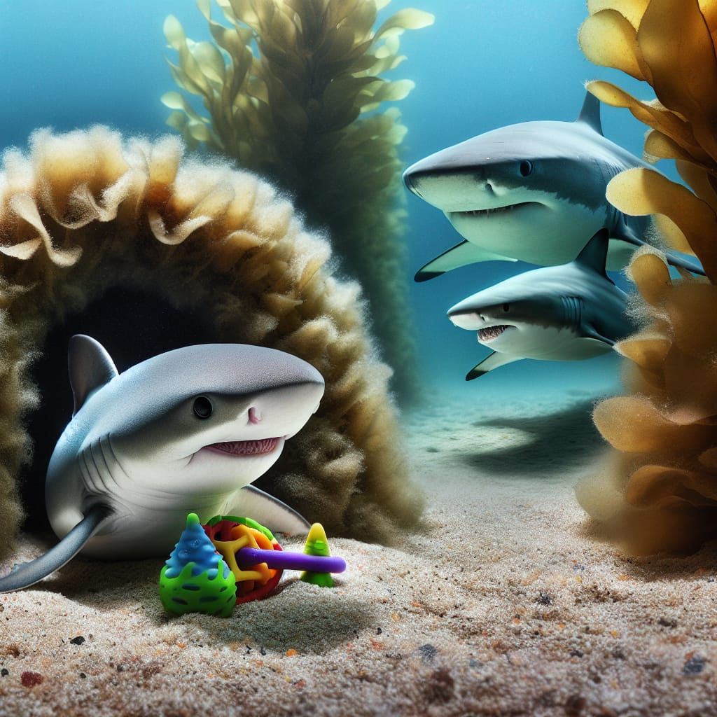 Playful Baby Shark with Parents Arriving Home