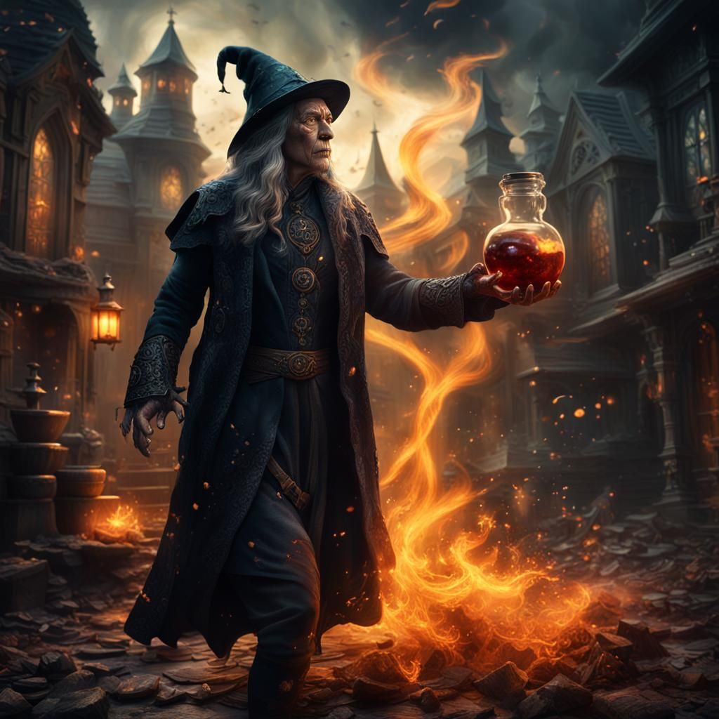 Dark Fantasy Witch Casting a Spellbinding Potion