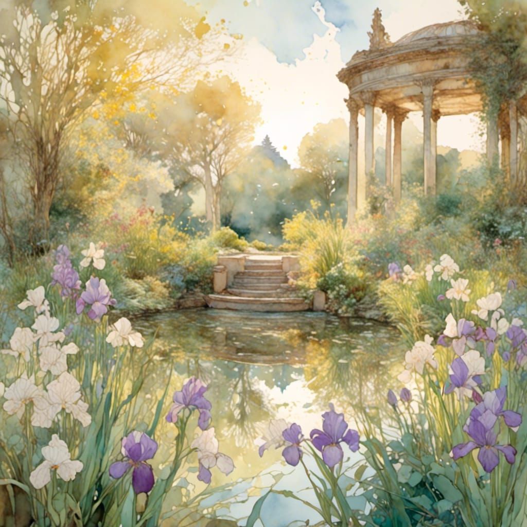 Polychromous Palladian Garden in Spring Morning Light