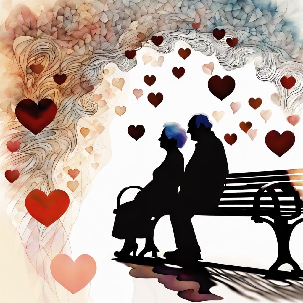 Romantic Double Exposure of Elderly Couple in Watercolor