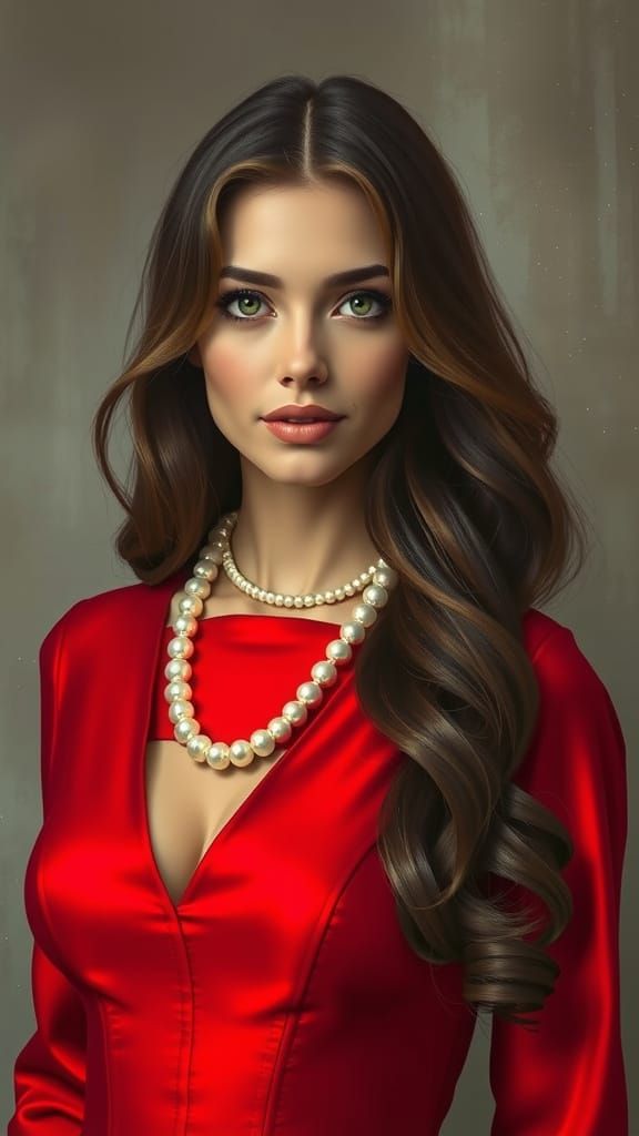 Woman in Red Dress: Retro-Futuristic Portrait