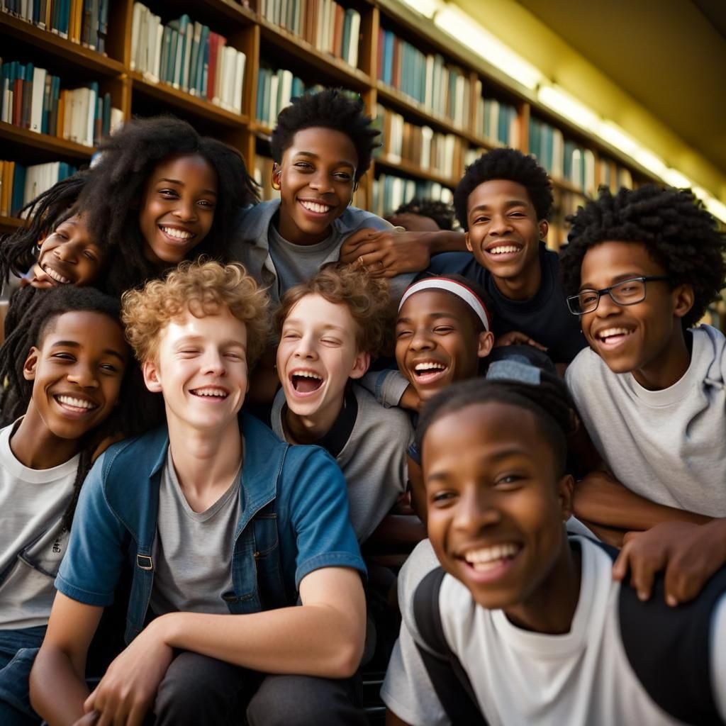 Library Portrait with Colorful Books and Bokeh