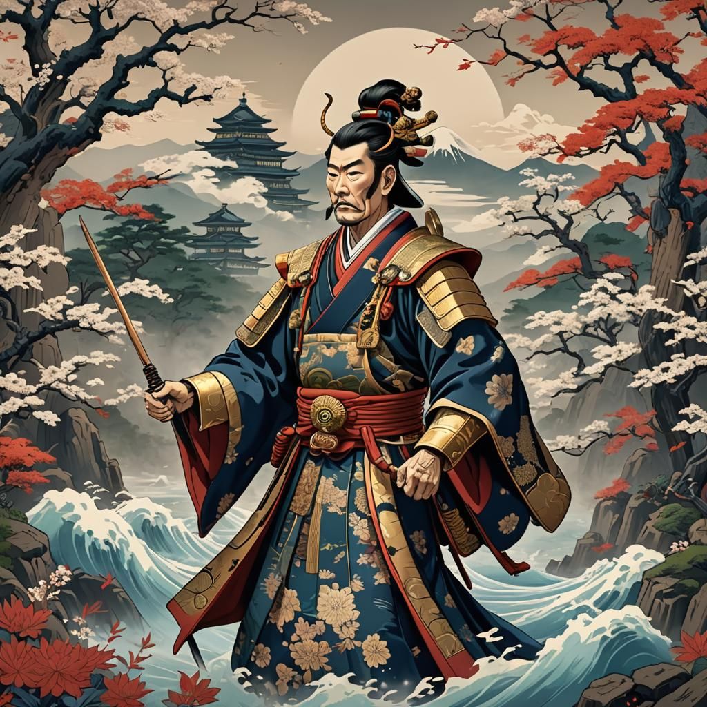 Japanese Emperor in Ukiyo-e Style