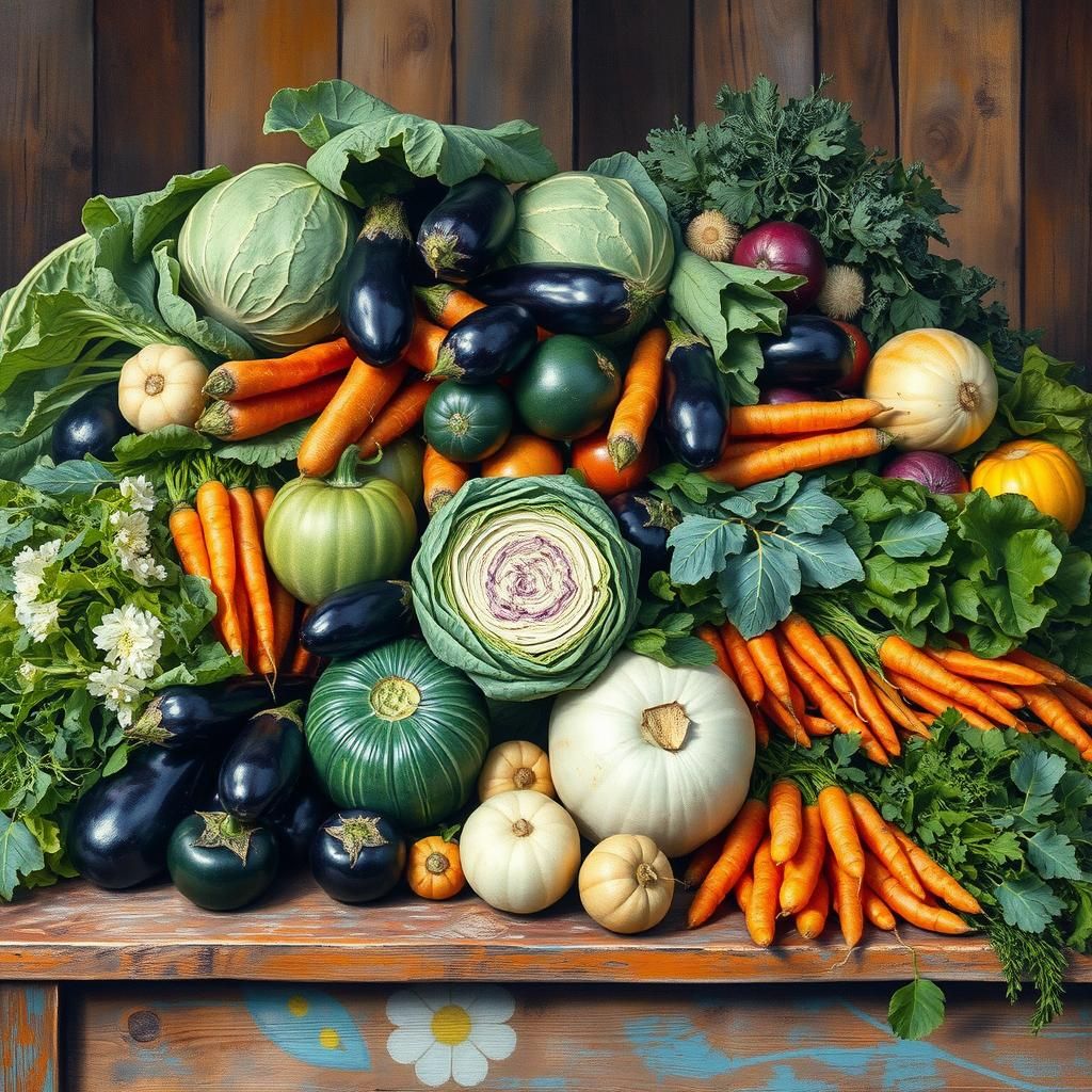 Vegetable Abundance: Rustic Still Life in Impressionist Styl...