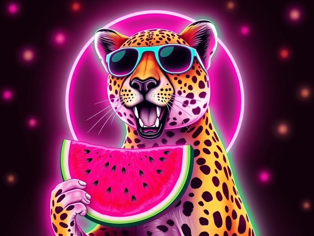 Neon Cheetah Glows Under Retro Disco Lights