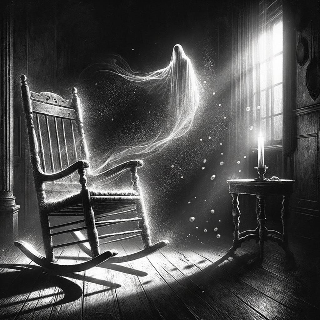 Haunted Rocking Chair in Victorian Room, Gothic Horror Illus...