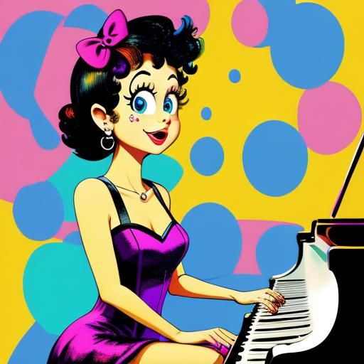 Betty Boop Plays Piano in Abstract Art Style