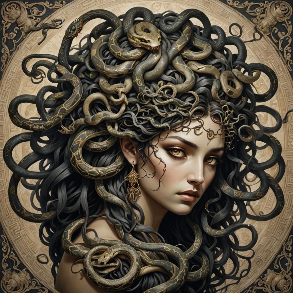 Ornate Portrait of Medusa with Snakes for Hair