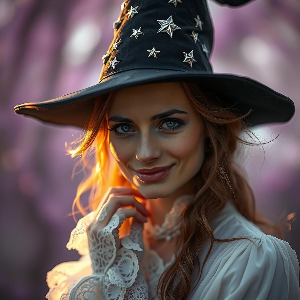 Enigmatic Witch Portrait in Ethereal Purple Realm