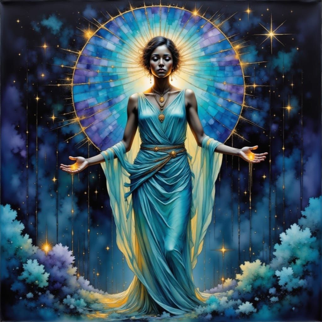 Cosmic Deity in Watercolor and Alcohol Ink