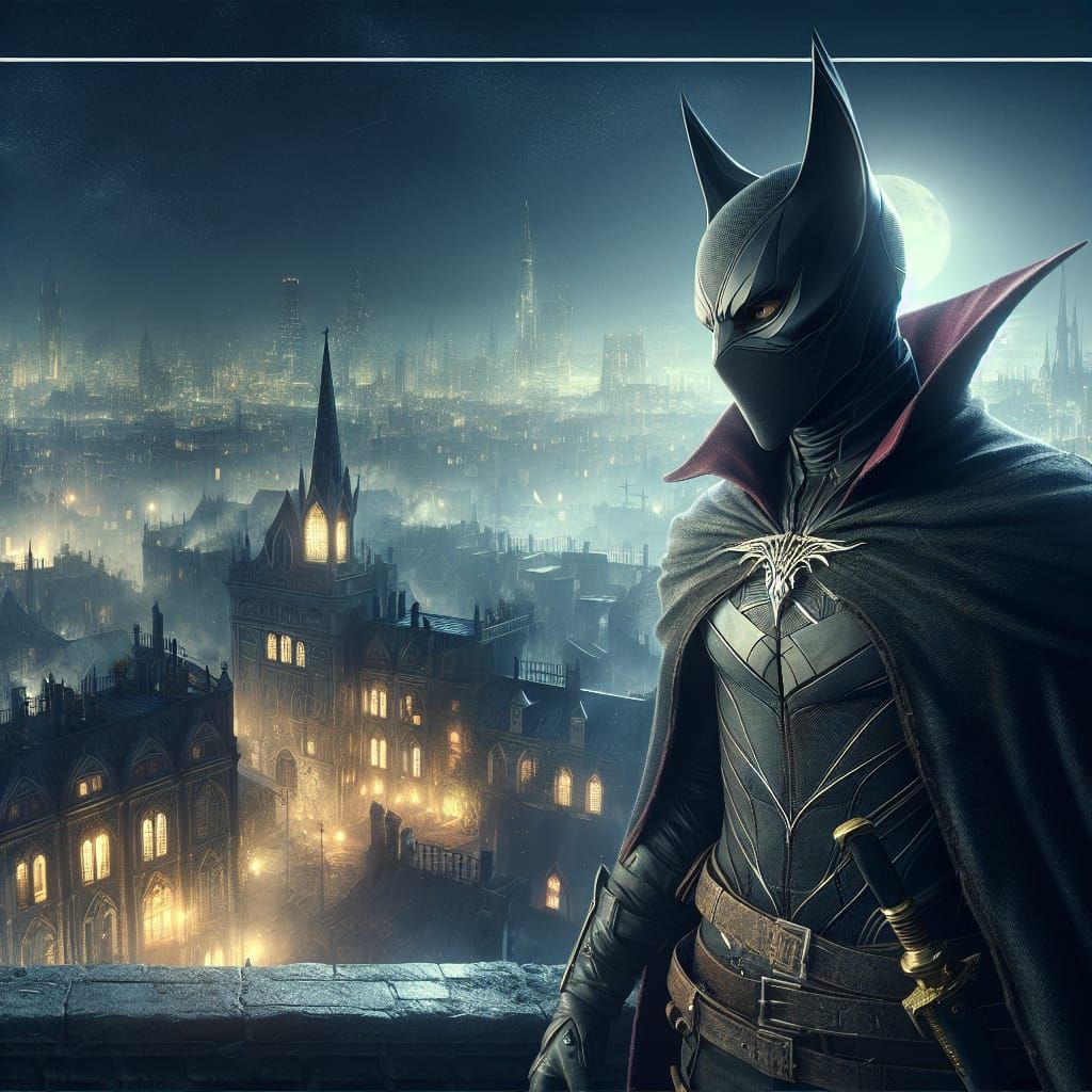 Batman on Gotham Rooftop as Matte Painting